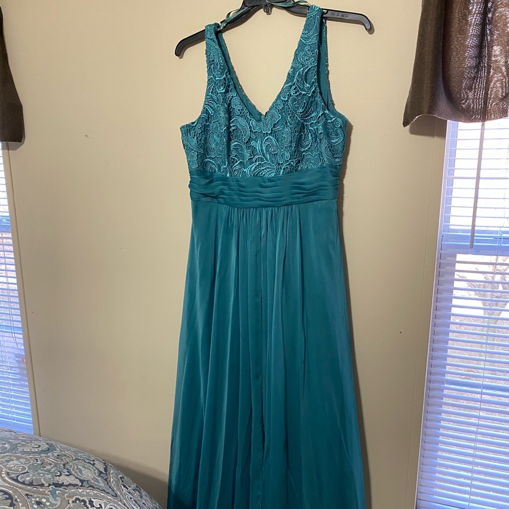 Floor length gown.